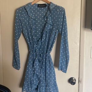 Réalisation Par Silk Wrap Dress Blue Polka Dot